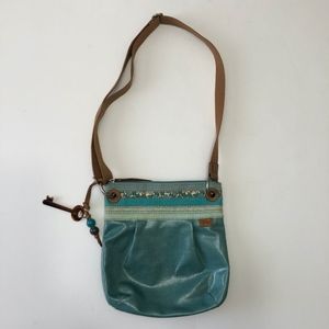 Fossil Key Per Coated Teal Crossbody Bag Purse
